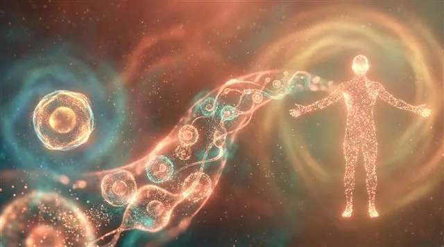 Artistic scale progression from a single cell to a full multicellular body
