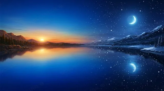 A calm lake at sunset with snow on the shore, illustrating specific heat capacity