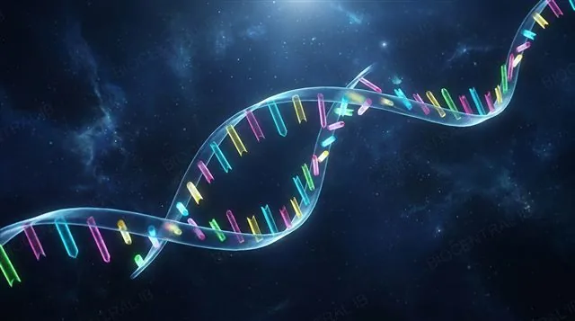A single-stranded RNA polymer with ribose sugars and glowing bases