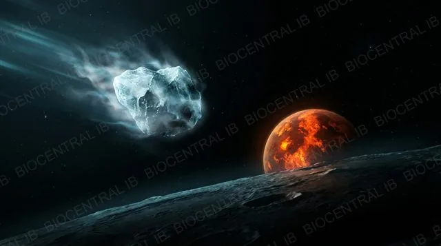 An icy asteroid streaking toward the young early Earth