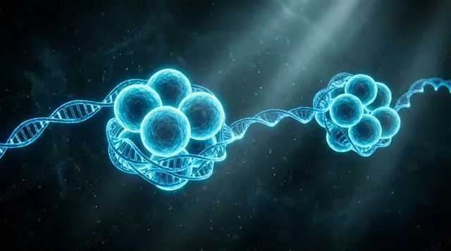 A DNA strand wound around a histone octamer, forming a beads-on-a-string nucleosome structure