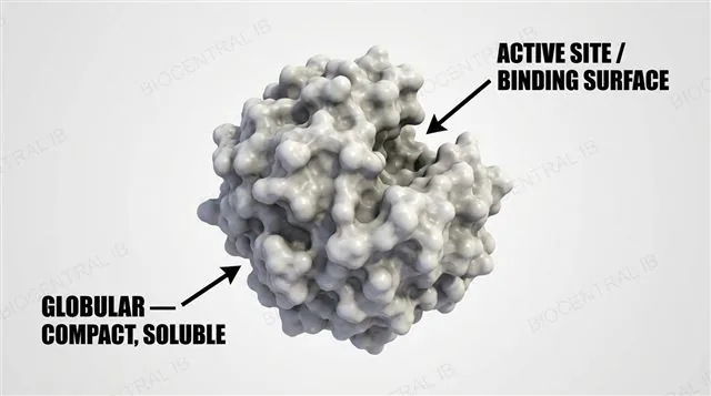 A compact, roughly spherical globular protein such as an enzyme, with a labeled active site or binding surface